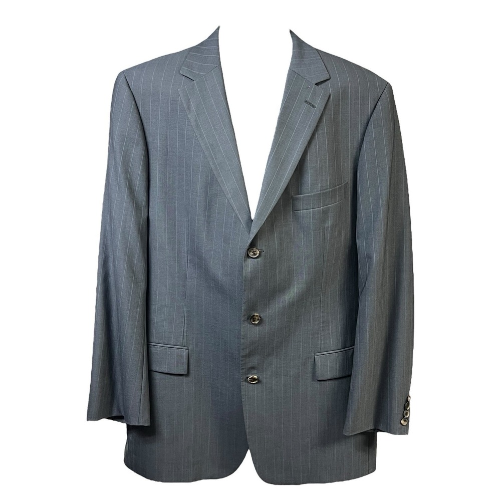 Hugo Boss Jacket 46L Grey‎ Pinstripe Blazer 3-Button Notch Lapel Tailored Dapper
